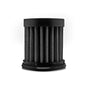 Black cylindrical Rorra Countertop Filter with vertical pleats, photographed against a white background; compatible with the Rorra Countertop System and designed as an Enfinity Filter for optimal performance.