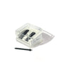 The Ere Perez Perfect Catch Duo Sharpener is a clear box with two black sharpeners for precise makeup pencil sharpening, plus a small black cleaning stick, all displayed on a white background.