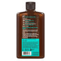 Back of an Every Man Jack 2-in-1 Shampoo and Conditioner for Men, Naturally Derived bottle shows ingredient list—including wheat protein, panthenol, and tea tree—plus benefits, usage directions, and recycling details. Blue highlights call out the ocean scent and that this product is a 2-in-1 shampoo and conditioner made just for men’s hair care.