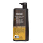 A black pump bottle of Every Man Jack Hydrating Men's 3-in-1 Body Wash and Shampoo and Conditioner with a brown wooden design label, highlighting natural ingredients and scent notes of amber, leather, and cardamom.
