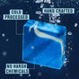 A blue and white swirled Cold Plunge Bar Soap by Every Man Jack shimmers underwater with bubbles, displaying labels: “COLD PROCESSED,” “HAND CRAFTED,” and “NO HARSH CHEMICALS.”.