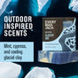 Every Man Jack Cold Plunge Bar Soap rests on icy blue water amid icebergs, showcasing its outdoor-inspired scents—mint, cypress, and glacial clay—crafted with naturally derived ingredients.