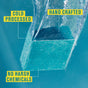 A blue Cold Plunge Bar Soap by Every Man Jack, featuring invigorating pine, is partly underwater. Yellow labels state “COLD PROCESSED,” “HAND CRAFTED,” and “NO HARSH CHEMICALS” on a teal background, showcasing its natural ingredients.