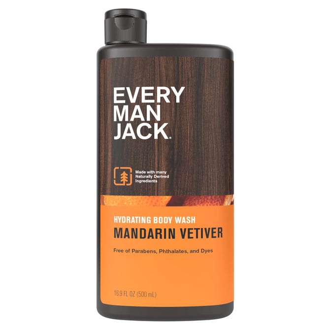 Every Man Jack Body Wash (16.9 fl oz) in Mandarin Vetiver deeply cleans and hydrates with naturally derived ingredients; free of parabens, phthalates, and dyes.