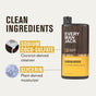 A bottle of Every Man Jack Body Wash is shown, featuring clean ingredients like sodium coco-sulfate for a deep clean and plant-based glycerin to moisturize.