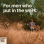 A man in a plaid shirt and hat carries an axe through a grassy field toward trees. Text reads, For men who put in the work. Featuring Every Man Jack’s Hydrating Body Wash for Men. Every Man Jack logo appears in the corner.
