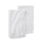 Set of two white Alder Organic Hand Towels by Coyuchi, featuring a subtle stitched pattern and frayed edges with a delicate gauze texture, shown against a white background.