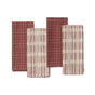 A set of four Clarendon Organic Kitchen Towels by Coyuchi, made from GOTS certified cotton, includes two towels with a brown and white checkered pattern and two with a white grid on brown, displayed side by side on a white background.