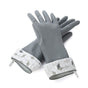 The Full Circle High & Dry Cleaning Gloves, featuring gray rubber and white-gray geometric-patterned cuffs, are shown crossed on a white background.