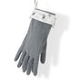 A pair of Full Circle High & Dry Cleaning Gloves in gray, with textured slip-resistant grip and a white geometric cuff, hang by a loop against a white background.