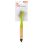 The Full Circle Micro Manager Detail Brush features white bristles, a green and bamboo handle, and a black rubber tip—perfect for detail cleaning. Displayed on a white product card labeled Full Circle Micro Manager Detail Brush.