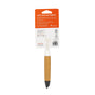 The Full Circle Micro Manager Detail Brush features a bamboo handle and black tip, attached to orange and white packaging with "Let's love our home." Includes product details, care instructions—perfect for detail or kitchen cleaning.