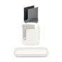 Three components from the Full Circle Ceramic Sinkside Caddy set are displayed individually on a white background: a gray holder with drainage holes, a taller white holder, and a rectangular white tray. Designed for modular use as a caddy or sink space organizer, this set helps keep your kitchen neat and efficient.