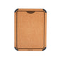 A rectangular brown cutting board with rounded corners, black edges, and a small semicircular notch at the top. The board has the words full circle printed near the bottom edge.