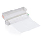 Full Circle Certified Compostable Cling Wrap, 150 sq ft, comes in eco-friendly white cardboard packaging with a green-tipped cutting strip. Ideal for sustainable homes, this heavy-duty wrap is partially unrolled for convenience.