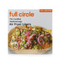 Full Circle FSC Certified Air Fryer Liners come in a mostly white, orange-accented box showing nachos. Includes 50 medium/large disposable paper liners for 5–8 qt square or round air fryers. Handy air fryer accessory.