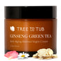 A jar of Tree To Tub Anti-Aging Hyaluronic Acid & Retinol Night Cream with flower petals, a daisy, and ginseng slices arranged around it for a soothing anti-aging night routine.
