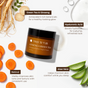 A jar of Tree To Tub Anti-Aging Hyaluronic Acid & Retinol Night Cream sits among ginseng, carrots, and aloe, with callouts for green tea & ginseng, hyaluronic acid moisturizer, retinol, and aloe vera.