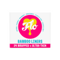 A box of Here We Flo FLO Bamboo Daily Liners, Wrapped—24 ultra-thin, hypoallergenic, natural organic panty liners that are absorbent, breathable, plastic-free, and individually wrapped. Features a yellow heart and pink circle design.
