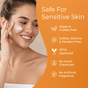 A smiling woman applies Tree To Tub’s Brightening Face Moisturizer - Triple Vitamin C to her cheek. Text reads: Safe for sensitive skin, vegan & cruelty free, sulfate/silicone/paraben free, PETA approved. Shown on orange background.