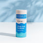 A Fomin Deodorant Stick with eco-conscious blue and white packaging, labeled Aluminum-Free and Fragrance Free, stands on a white surface against a blue background, highlighting its odor-neutralizing effectiveness.