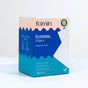 A box of Fomin Feminine Wipes, fragrance free, with gentle micellar formula and organic cotton. Contains 15 individually wrapped wipes for sensitive care and optimal vaginal pH balance in blue and peach packaging.