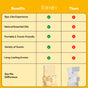 Comparison chart: Fomin Shower Steamer - Spiced Orange vs. competitors—Fomin offers a spa-like aromatherapy experience, uses essential oils, is portable, comes in varied scents, and delivers long-lasting aroma; competitors lack these features. Images below.