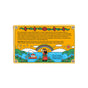 Rectangular food label for Fishwife Mussels with Sweet Pepper & Garlic features a vibrant mussel harvesting scene, colorful sky, and plants. Text describes mussels in sauce, with ingredients and production details on a yellow background with floral accents.