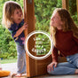 A smiling woman sits on a porch as a child opens the door, sunlight streaming in. Overlaid words say, "Life is a lot like a garden," much like how Mrs. Meyer's Fabric Freshener Spray brings fresh moments to your home.