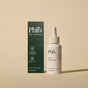 A bottle of Phil's Face and Beard Serum with a dropper cap stands beside its dark green box. The compostable packaging showcases a plastic-free design and nourishing castor oil, all set against a beige background.