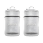 Two clear baby bottles with black accents and 'canopy' branding on a white background