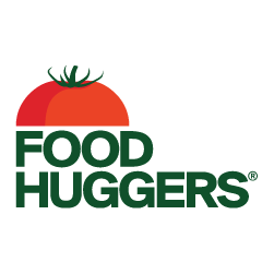The Food Huggers logo features a red tomato graphic above the bold green text FOOD HUGGERS on a light background.