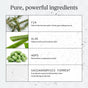 A chart titled Pure, powerful ingredients showcases fir (aroma), aloe (soothes), hops & saccharomyces ferment (odor defense)—the plant-enzyme powerhouse in Ursa Major’s Forest Fix Spray Deodorant—over a water-droplet background.