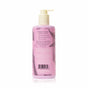 A pink Foxly Body Wash bottle with a cream pump highlights nourishing oils and clean ingredients. The label includes benefits, directions, ingredients, product details, and a barcode at the bottom.