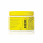 A yellow plastic jar with a white lid, Foxly Body Scrub displays black botanical illustrations and a barcode. The label provides directions, ingredients, and cautions in black text for this hydrating sugar scrub with nourishing oils.