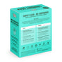 A teal box of Ingredients Matter Laundry Soap Powder 60 Load lists ingredients on the back, highlights its chemical-free and hypoallergenic features, and includes a “Hello/Goodbye” column showing what’s included and avoided.