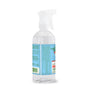 A transparent spray bottle with a white trigger nozzle, partially turned to show its blue label with green icons. The bottle contains Rebel Green’s Fruit & Veggie Clean Produce Wash Spray to help remove pesticides from your natural produce.