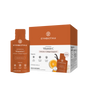 A box and packet of Cymbiotika Liposomal Vitamin C Packets - Immune + Collagen Support, Orange Vanilla flavor, with images of oranges and benefits like immune support, skin health, collagen production, and anti-aging.