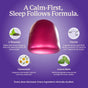 A bottle of Wonder Sleep Kids Super Sleep Gummies by Plant People is centered on a purple background, with text highlighting key ingredients: L-Theanine, Glycine, Chamomile, and Lemon Balm. These melatonin-free calming supplements offer natural sleep support for kids to help them unwind at bedtime.