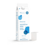 A white carton of Grove Co. Sensitive Skin Laundry Detergent – No SLS or Synthetic Dye, labeled “43 loads” and “free & clear,” sits beside a reusable silicone measuring cup. Eczema safe and fragrance free with blue circles on the label.