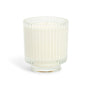 The Grove Co. Soy Wax Blend Candle from the Winter Collection is displayed in a transparent, ribbed glass holder against a plain white background.