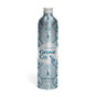 A metal bottle of Grove Co. Dish Soap Refill - Winter Collection in Iced Pear scent, featuring a blue and white geometric pattern and modern text on the label.
