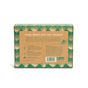 A green and gold Grove Co. Laundry Detergent Sheets - Winter Collection box is shown from the back, highlighting product details, usage directions, palm leaf accents, natural fragrance origins, winter scents, and sustainability.