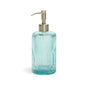 The Grove Co. Hand Soap Dispenser - Winter Collection features light blue ribbed glass with a silver pump, displayed on a white background.