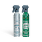 The Grove Co. Multi-Purpose Cleaner Set - Winter Collection includes two spray bottles: one with a blue and white geometric pattern and one with a green and white leaf pattern, both featuring gray trigger spray tops.