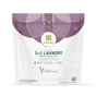 A white and purple bag of grab green 3 in 1 Laundry Detergent Pods - Lavender with Vanilla, offering 132 loads, natural ingredients, no harsh chemicals, and a built-in stain remover for effective cleaning.