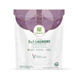 A white and purple grab green 3 in 1 Laundry Detergent Pods bag, Lavender with Vanilla scent, for 60 loads. The packaging features lavender artwork and highlights its natural ingredients.