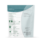 The back of a resealable pouch of grab green Borax, a fragrance free multi-purpose cleaner and detergent booster, shows borax ingredients, usage directions, and product details in green and gray text on a white and teal background.