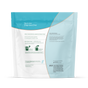 The back of a teal and white resealable bag of grab green 3 in 1 Laundry Detergent Pods - Fragrance Free shows instructions, product details, and washing machine icons, highlighting concentrated pods with stain remover power and ingredient safety info.