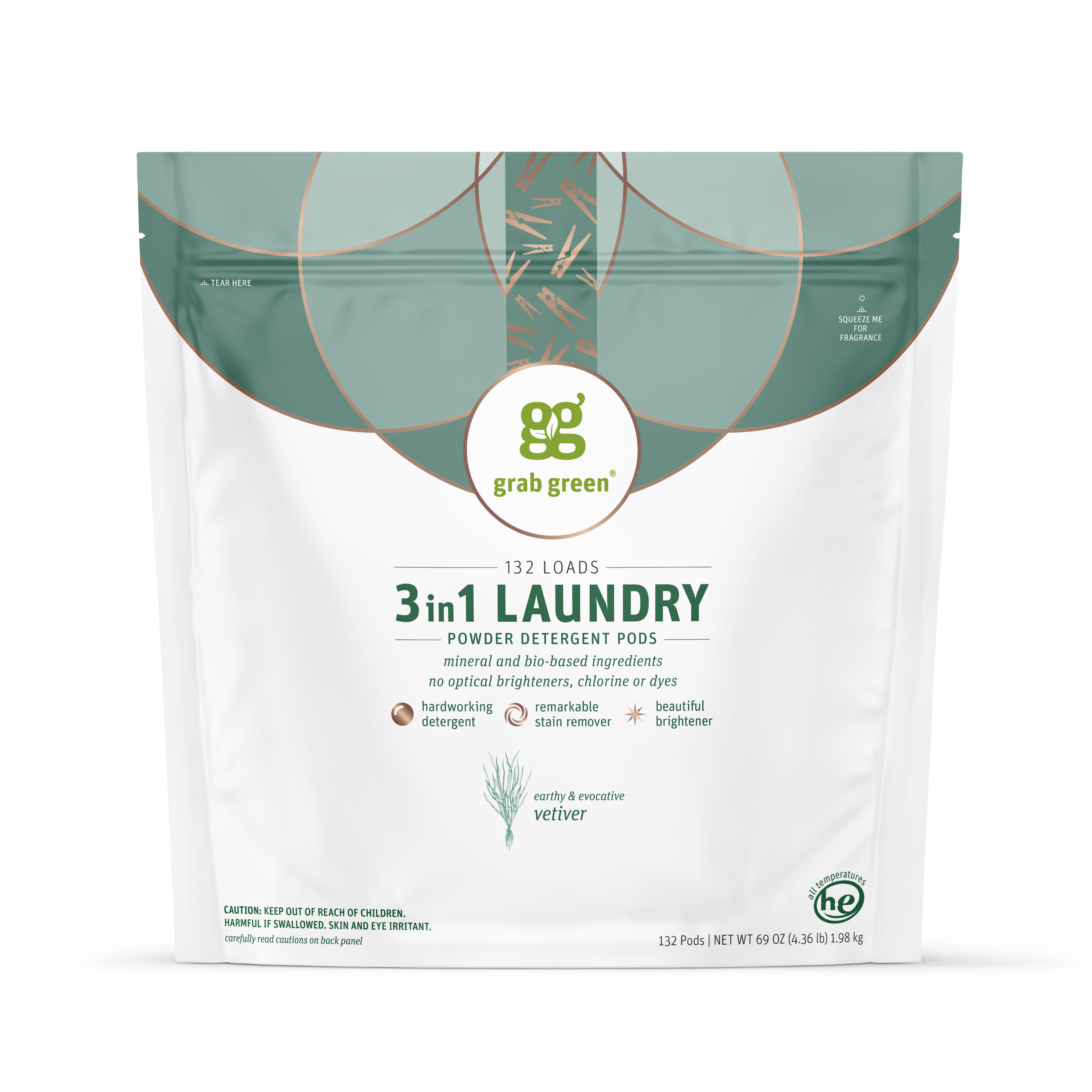 grab green 3 in 1 Laundry Detergent Pods - Vetiver - 24 pods